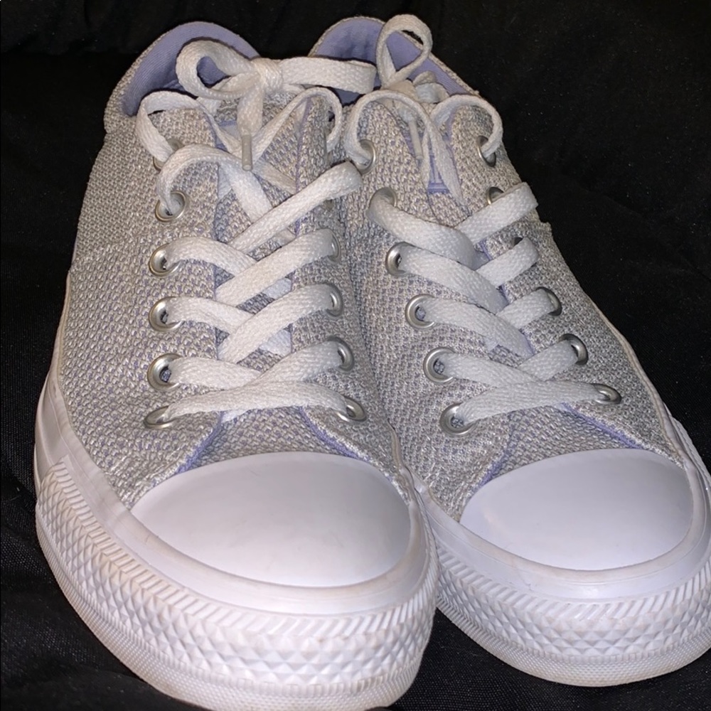 Purple and white converse